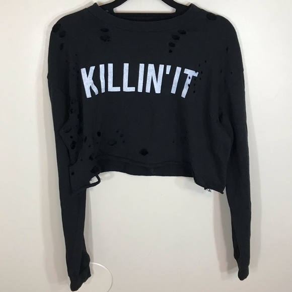 KILLIN’IT  Crop Black Ripped off Sweater - Picture 2 of 7